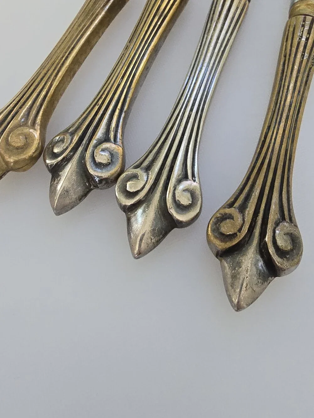Vintage Fleur De Lis Flatware Set - Brass & Silver Tone - 2 Forks, 2 Knives MCM
